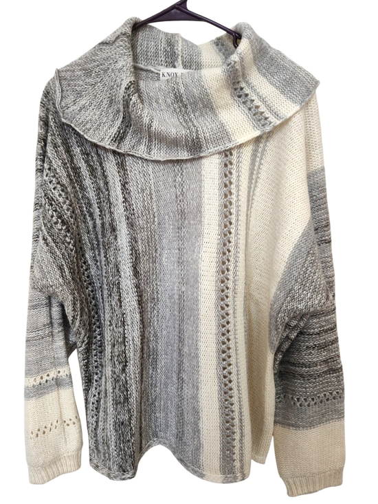 Knox Rose Sweaters - Grey and Cream Striped Cozy Knit Sweater